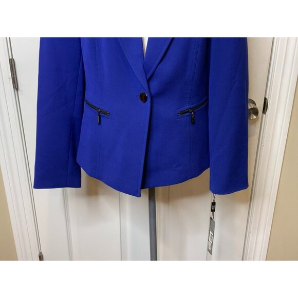 Tahari Arthur S. Levine Ronald Blue Black Faux Leather Trim Jacket, Size 8 - Picture 4 of 11